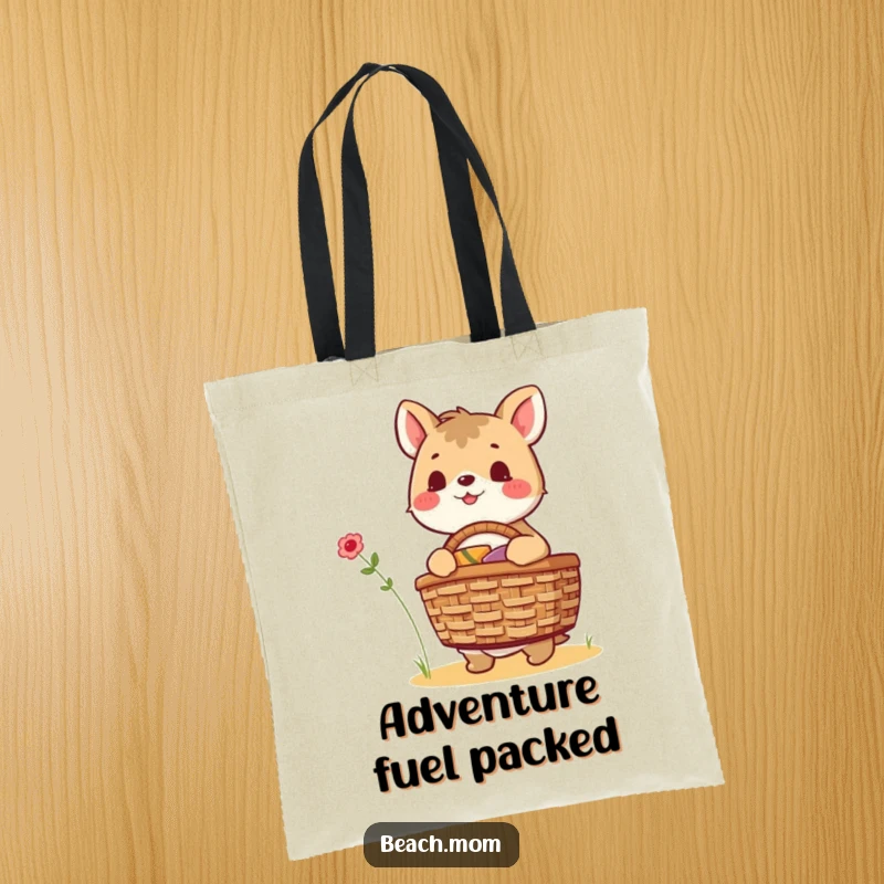 Funny animal character happily packing a picnic basket, showcasing eagerness for outings, perfect for a reusable tote bag.