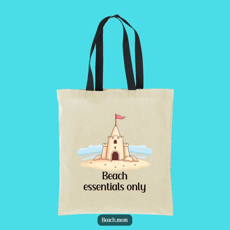 Funny Sandcastle Tote Bag: Cheerful Castle Waving Flag at Ocean