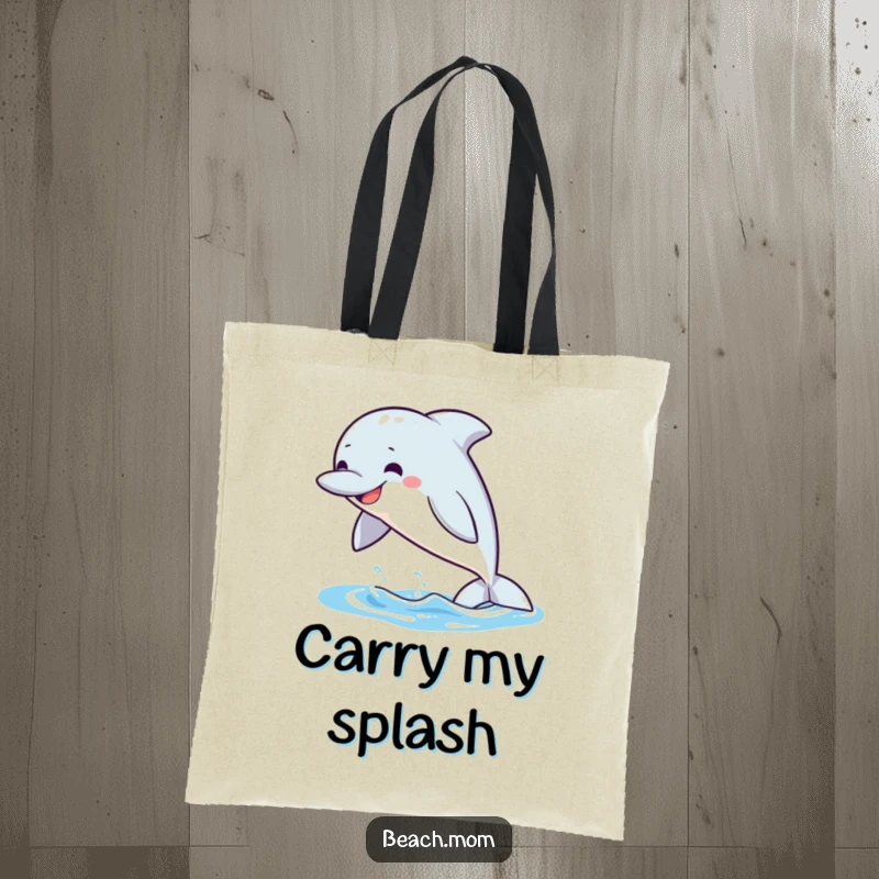 Funny Dolphin Tote Bag: A dolphin leaps from the water with a grin, perfect for beach trips.