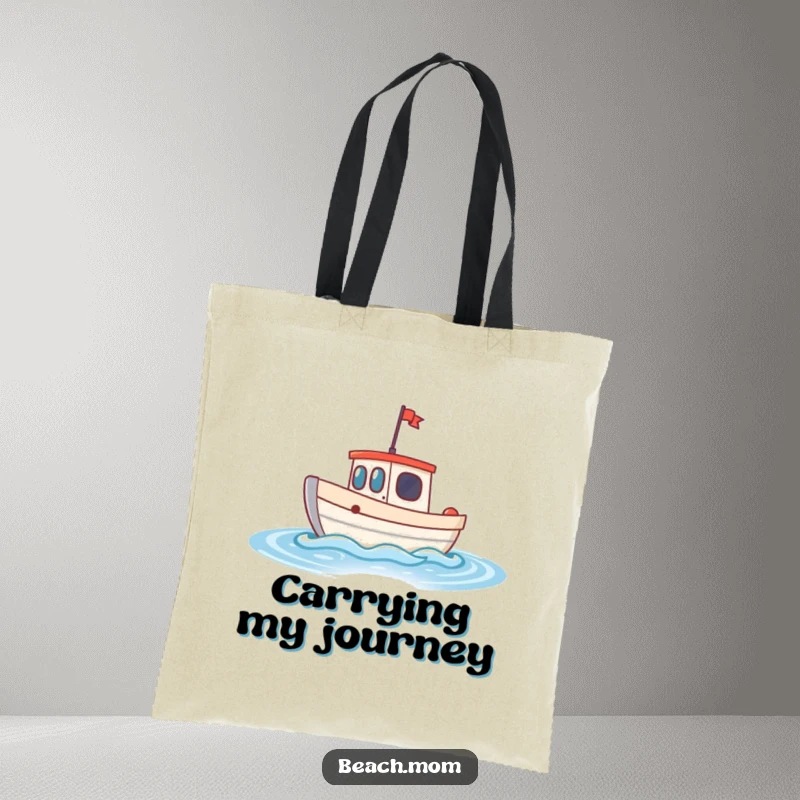Funny little boat tote bag featuring a cheerful boat bobbing on sparkling waves, ready to carry your items with nautical flair.