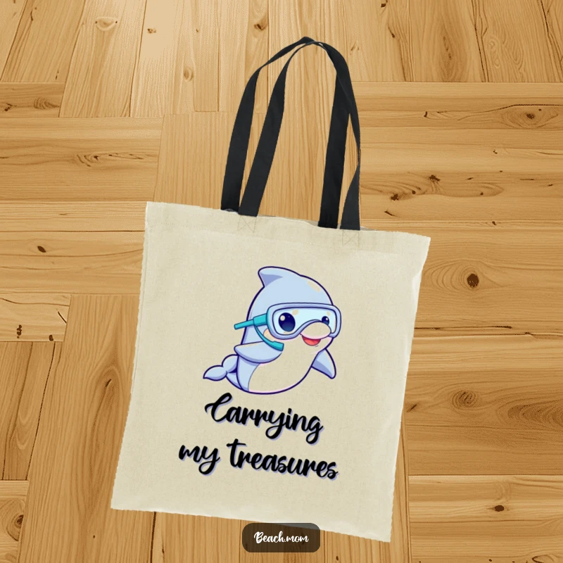 Funny Dolphin Snorkeler Tote Bag: A sturdy tote featuring a dolphin in a snorkel mask waving, ideal for funny ocean-themed carryalls.