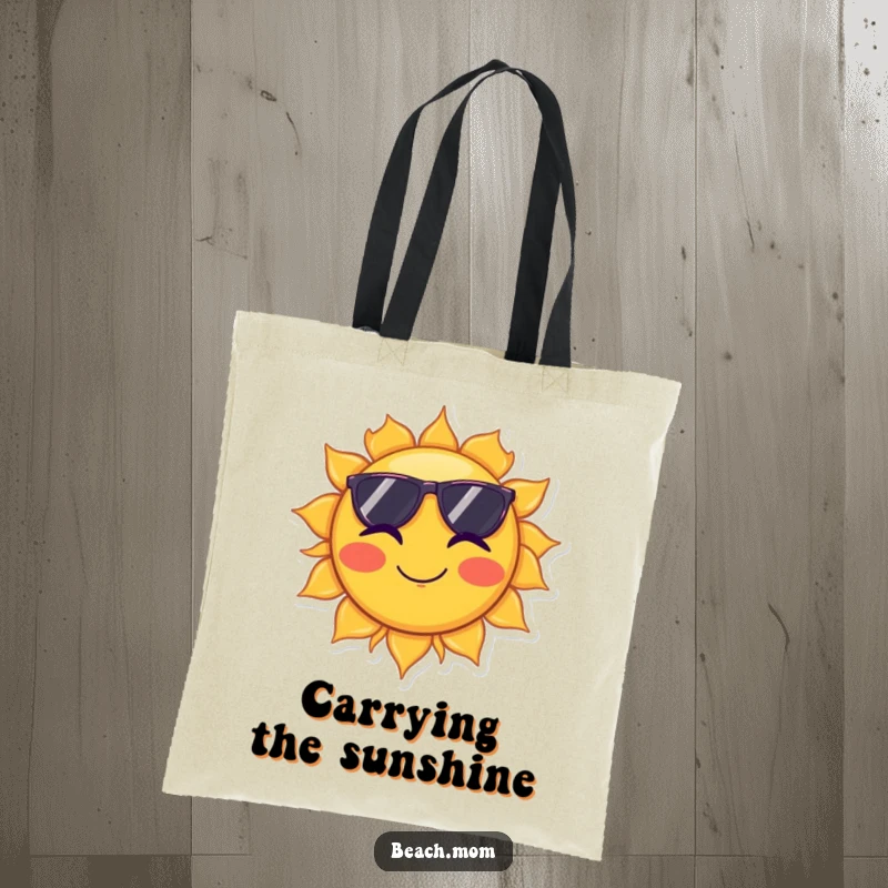 Funny tote bag featuring a sun in sunglasses giving a wink, perfect for daily use and sunny adventures.