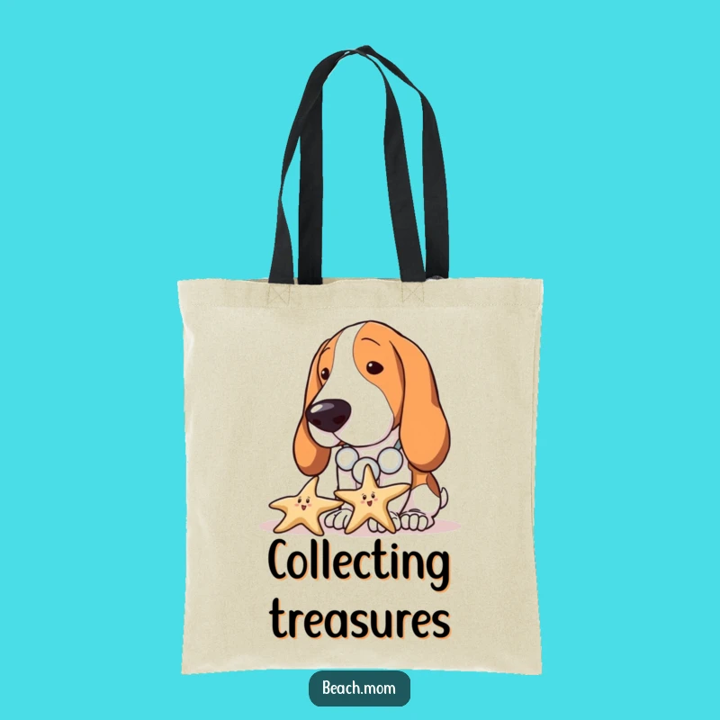 Funny Basset Hound Beach Tote Bag - Curious Dog Seashell Bag