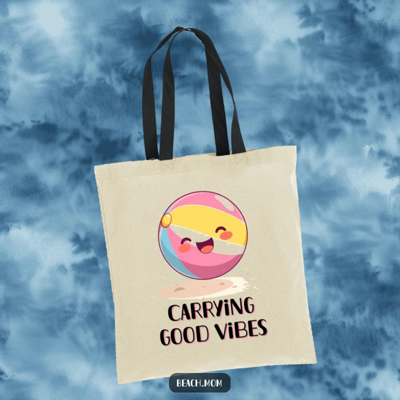 Funny beach ball tote bag featuring a bouncing beach ball illustration, ready for sunny adventures and carrying daily items.