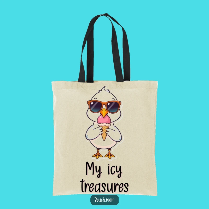 Funny Seagull Tote Bag: Cool Sunglasses Ice Cream Character, Gift