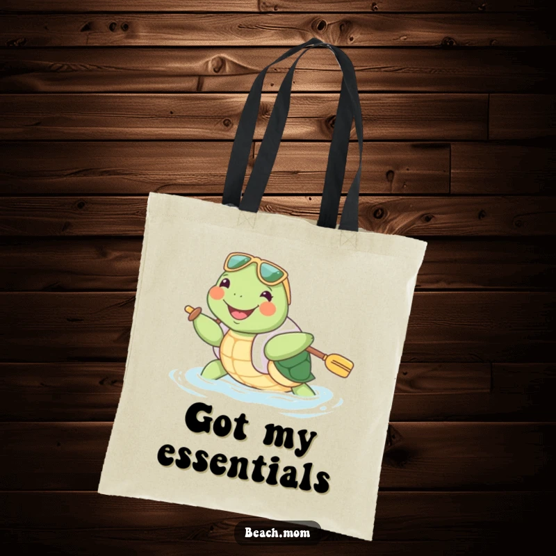 Funny Turtle Tote Bag: An enthusiastic turtle wearing a floatie paddles along, ready to carry your items with a smile.